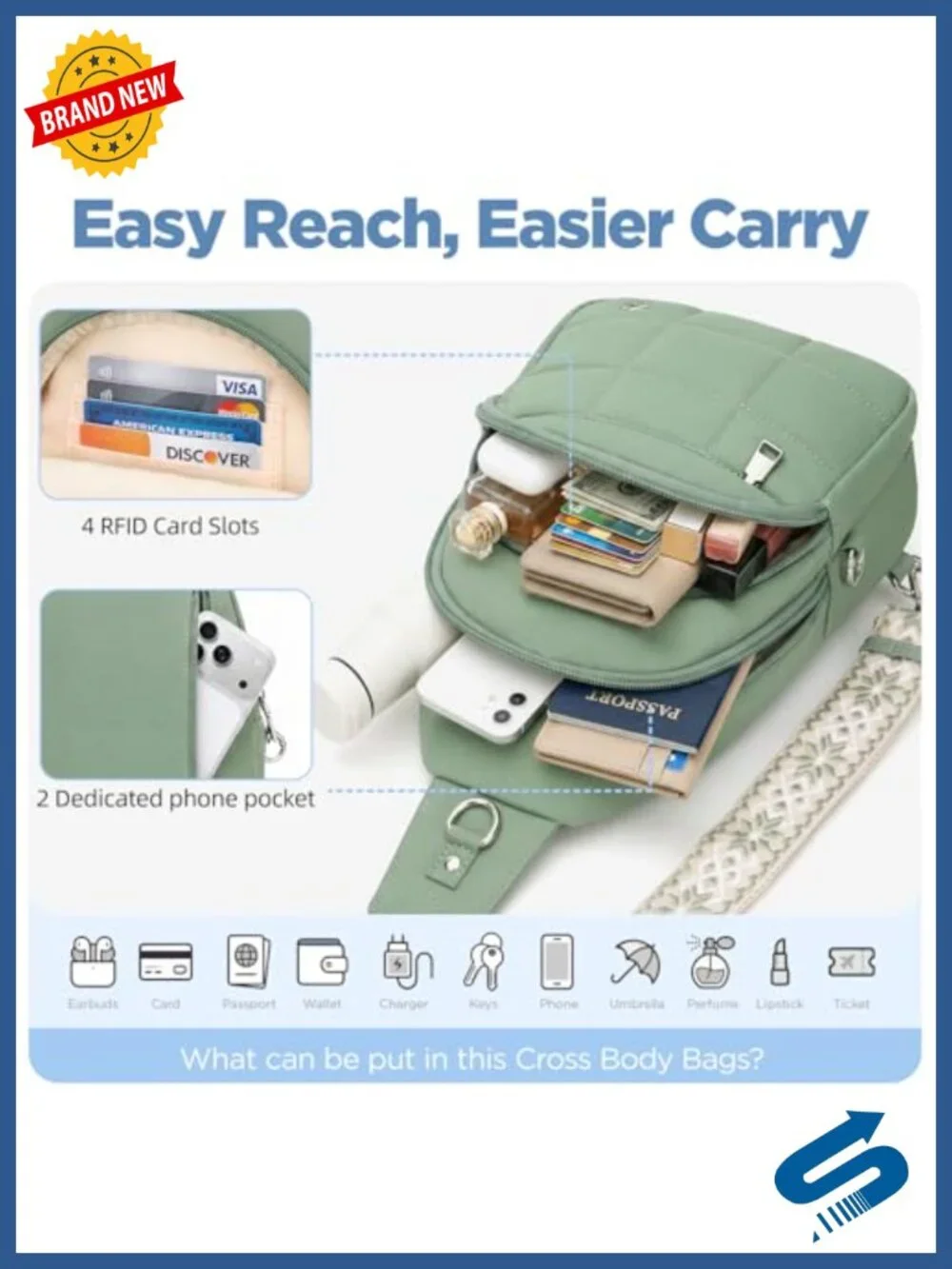 Anti Theft Sling Bag RFID Crossbody Lightweight Nylon Travel Hands-Free